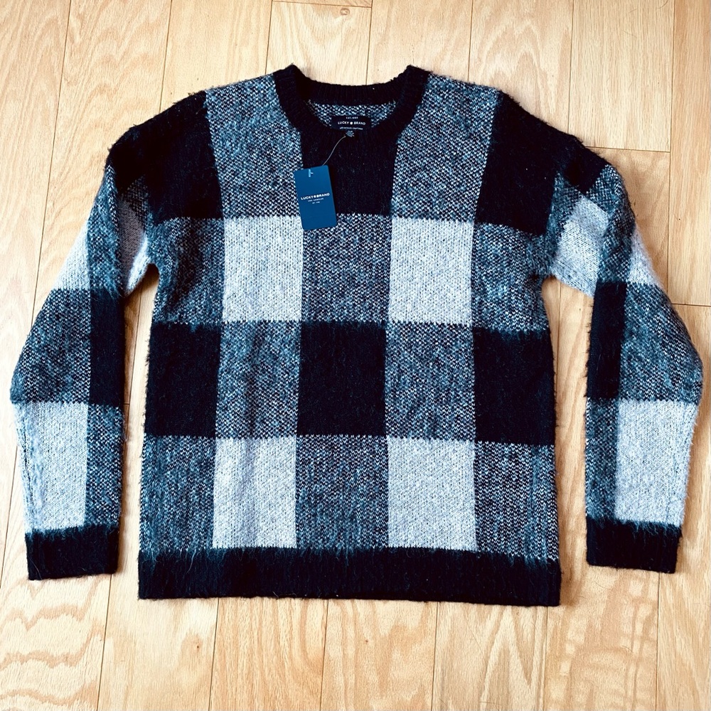 COPY - NWT Lucky Brand Fuzzy Tartan Wool Blend Crew Neck Pullover Sweater S